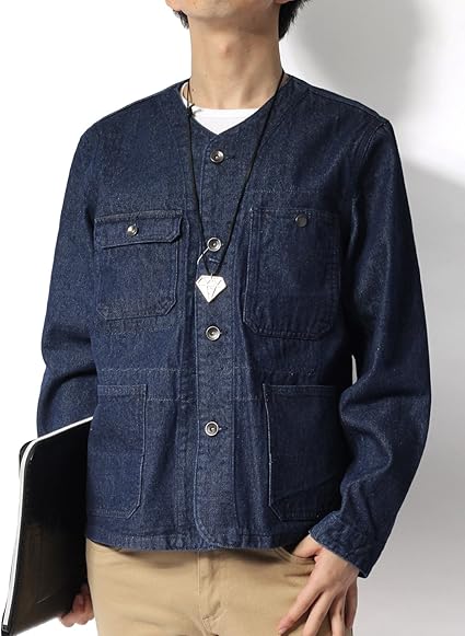 Amazon リピード Repido デニム ジャケット メンズ ｇジャン ノーカラー ネイビー Mサイズ コート ジャケット 通販