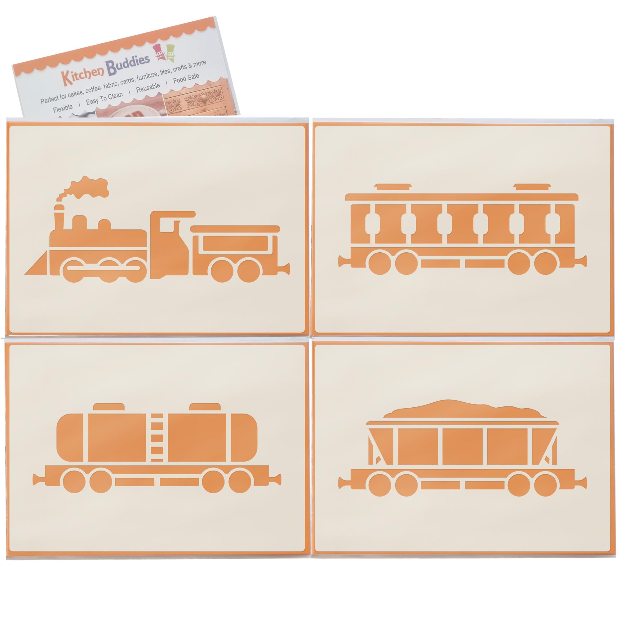 Steam Train Stencil Set 4pc - A6 Craft & Cake Decorating Stencils