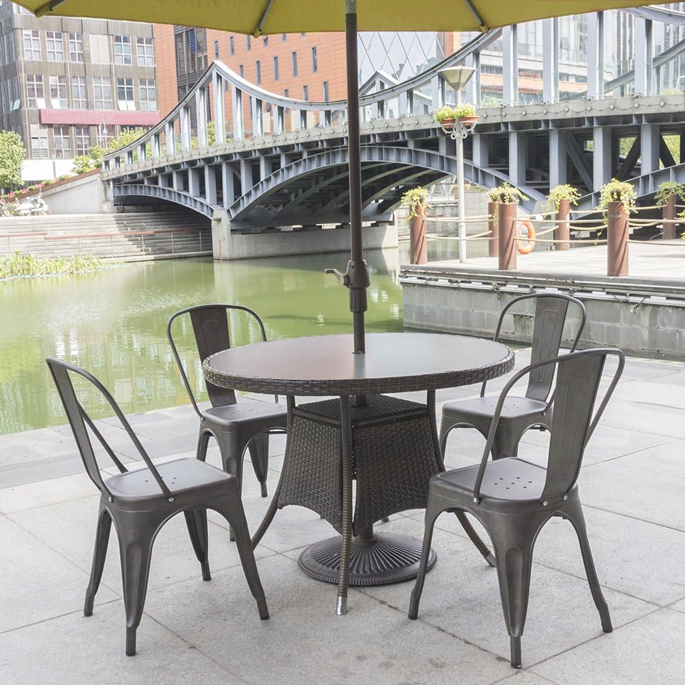 Furmax Metal Dining Chair Indoor-Outdoor Use Stackable Classic Trattoria Chair Chic Dining Bistro Cafe Side Metal Chairs Set of 4 (Gun): Home & Kitchen