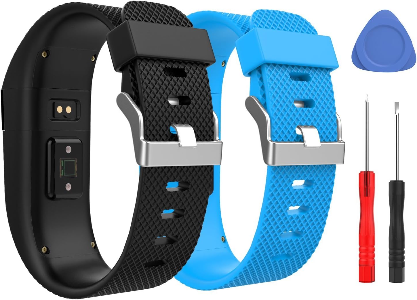 MoKo Band for Fitbit Charge HR, [2 Pack] Premium Soft Rubber Adjustable Replacement Strap for Fitbit Charge HR Fitness Wristband, Large Size, Black & Sky Blue
