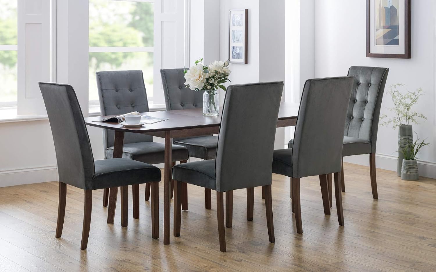 Julian Bowen Set Of 2 Madrid Dining Chairs - Grey/Walnut, Height: 103, Width: 41, Depth: 64cm - Image 4