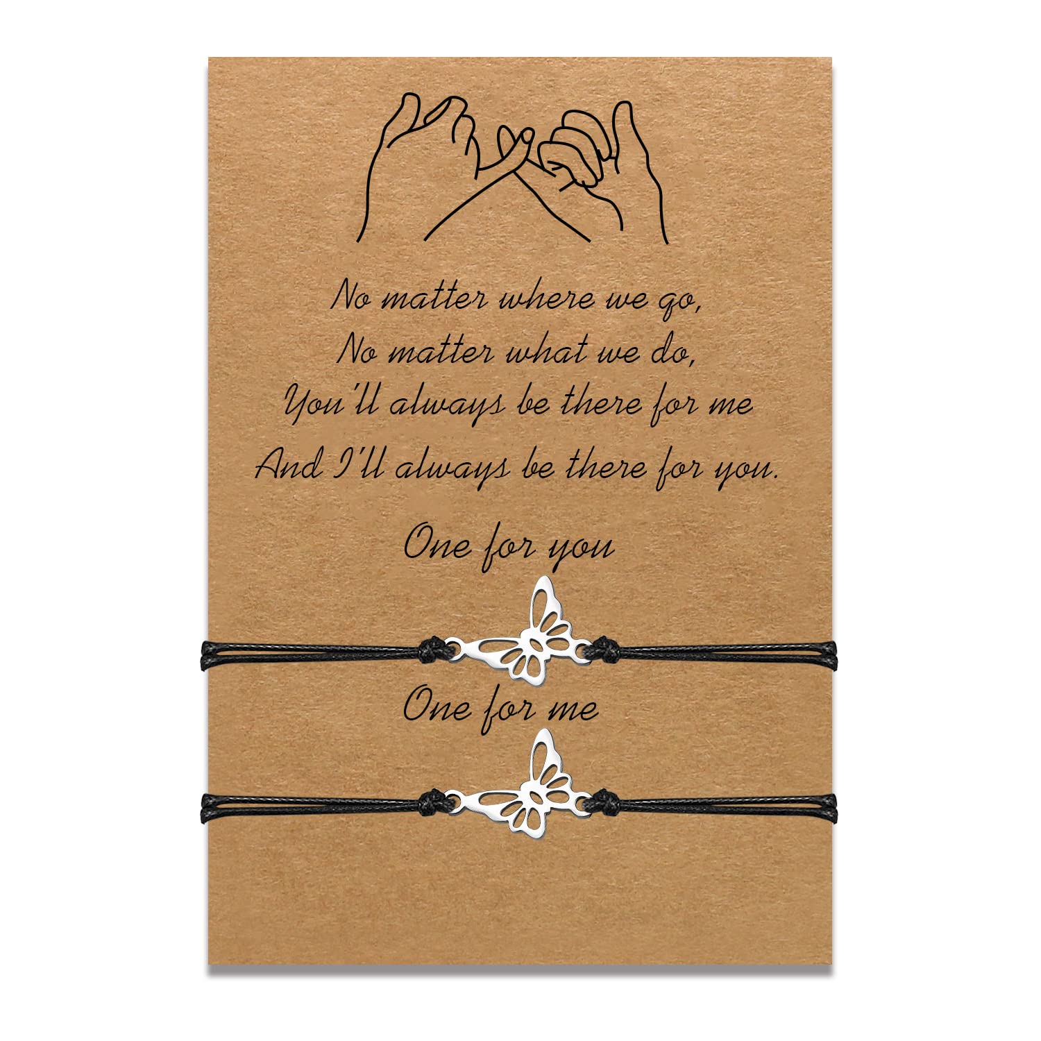 Mother Daughter Bracelets Set Matching Cord String Bracelet Gift from Mom to Daughter Relationship Handmade Wish Jewellery for Women Girls (2pcs Butterfly)