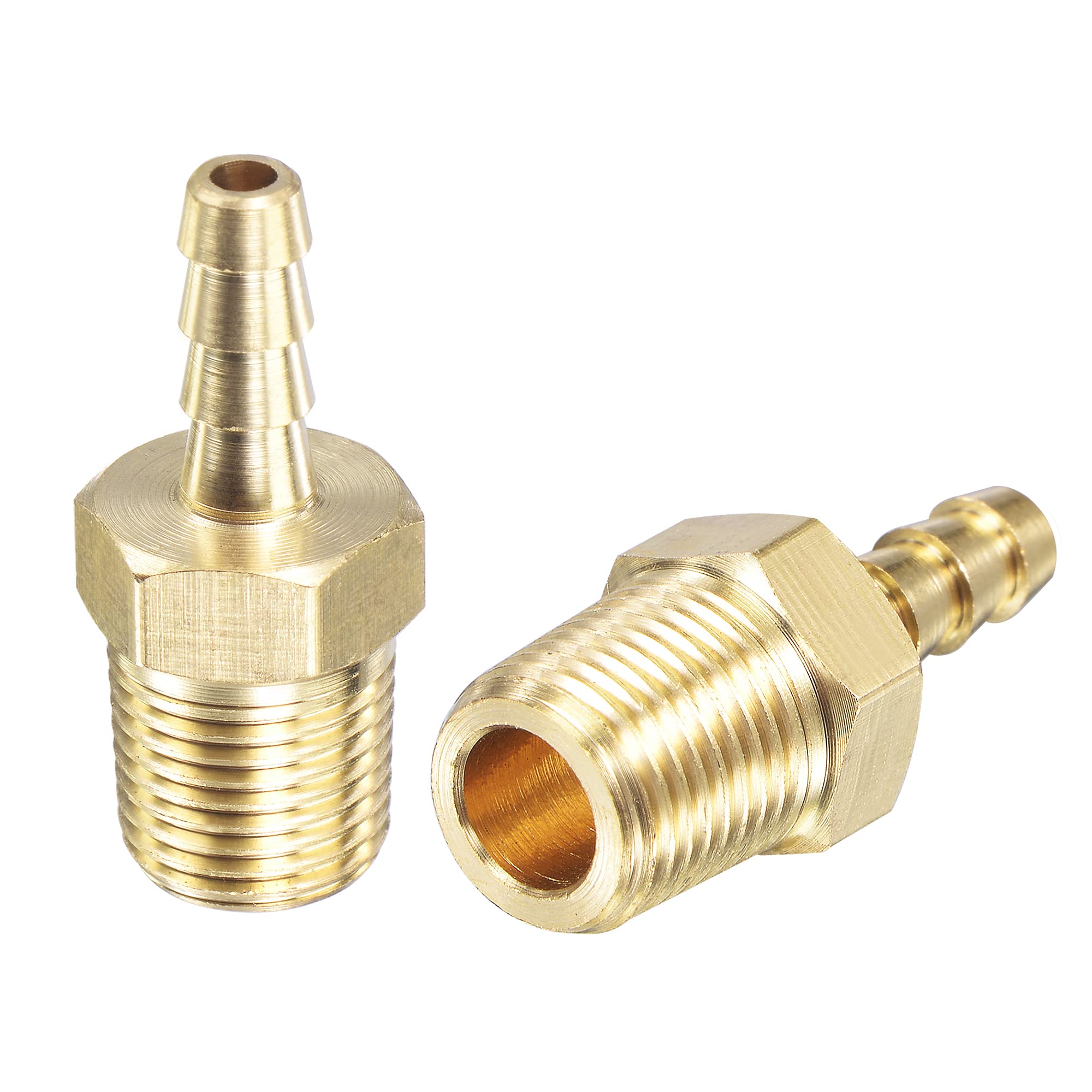 sourcing map Brass Hose Barb Fitting Straight 3/16 Inch x NPT 1/8 Male Thread Pipe Connector for Water Air Fuel Tube 2pcs