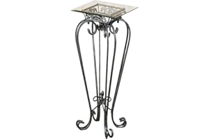 Touch of Class Chalcedony Metal Scroll Pedestal Table - Beveled Glass - Antique Pewter - Made of Iron - Square Shaped Top - Elegant Style - Accent Furniture for Bedroom, Living Room, Desk