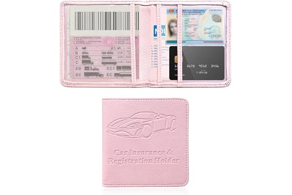 JUSTTOP Car Registration and Insurance Card Holder, Leather Vehicle Glove Box Document Holder with Magnetic Closure, Driver L
