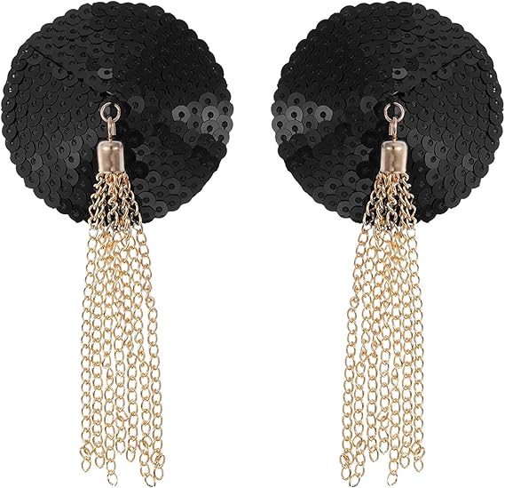 winying 1 Pair Women Reusable Silicone Metal Tassel Decor Pasties Bra ...