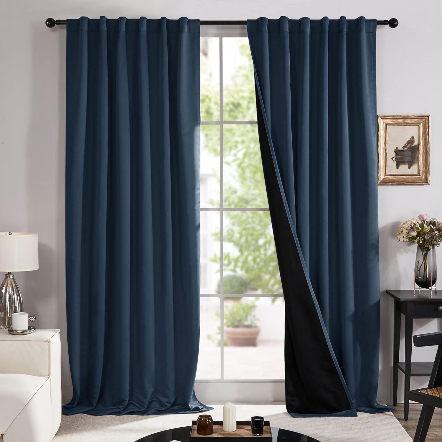 Outdoor Curtains - Deconovo Outdoor Curtains for Patio Waterproof - Back Tab Curtains, Room Darkening Window Curtains, Thermal Insulated Energy Saving Drapes for Villa and Hall (52W x 95L Inch, Navy, 2 Pieces)