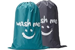 NICOGENA Wash Me Laundry Bag 2 packs, 28x40 inches Rips & Tears Resistant Large Dirty Clothes Storage Bag, Machine Washable, Heavy Duty Laundry Hamper Liner for College Students, Sky Blue&Gray