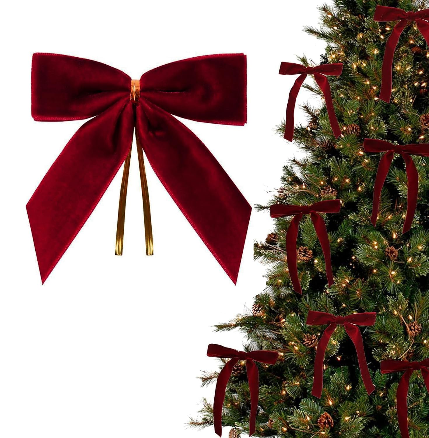 Photo 1 of 12 Pcs Burgundy Small Velvet Christmas Bows for Christmas Tree, Wreath, Gift Wrapping, Crafts, Wedding, Party, Twist Tie Bows for Treat Bag Bakery Candy Bags, Home Decor(3/5'' Wide, 3 * 5 inch)