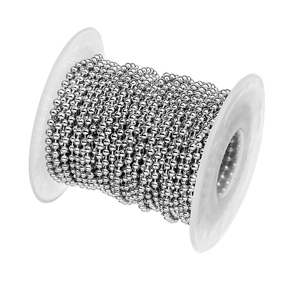 TopHomer 2.4 mm Stainless Steel Ball Bead Chain Ball Beaded Chain Necklace Bead for Jewelry Making 32 Feet