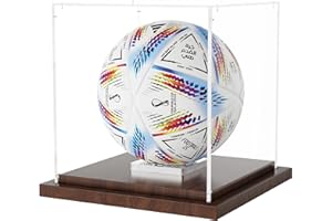 VGMiu Soccer Ball Display Case with Wood Base, Clear Acrylic Display Case Soccer Box with Removable Built-in Ball Holder for Autographed Balls, Sports Collectibles, Memorabilia Displays