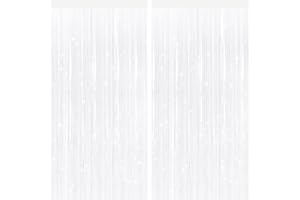 PATYPIRE 2 Pack White Metallic Tinsel Foil Fringe Curtains, Door Streamers Photo Booth Backdrop for Birthday Party, Tinsel Curtain Backdrop for Baby Shower Bachelorette Christmas Party Decorations