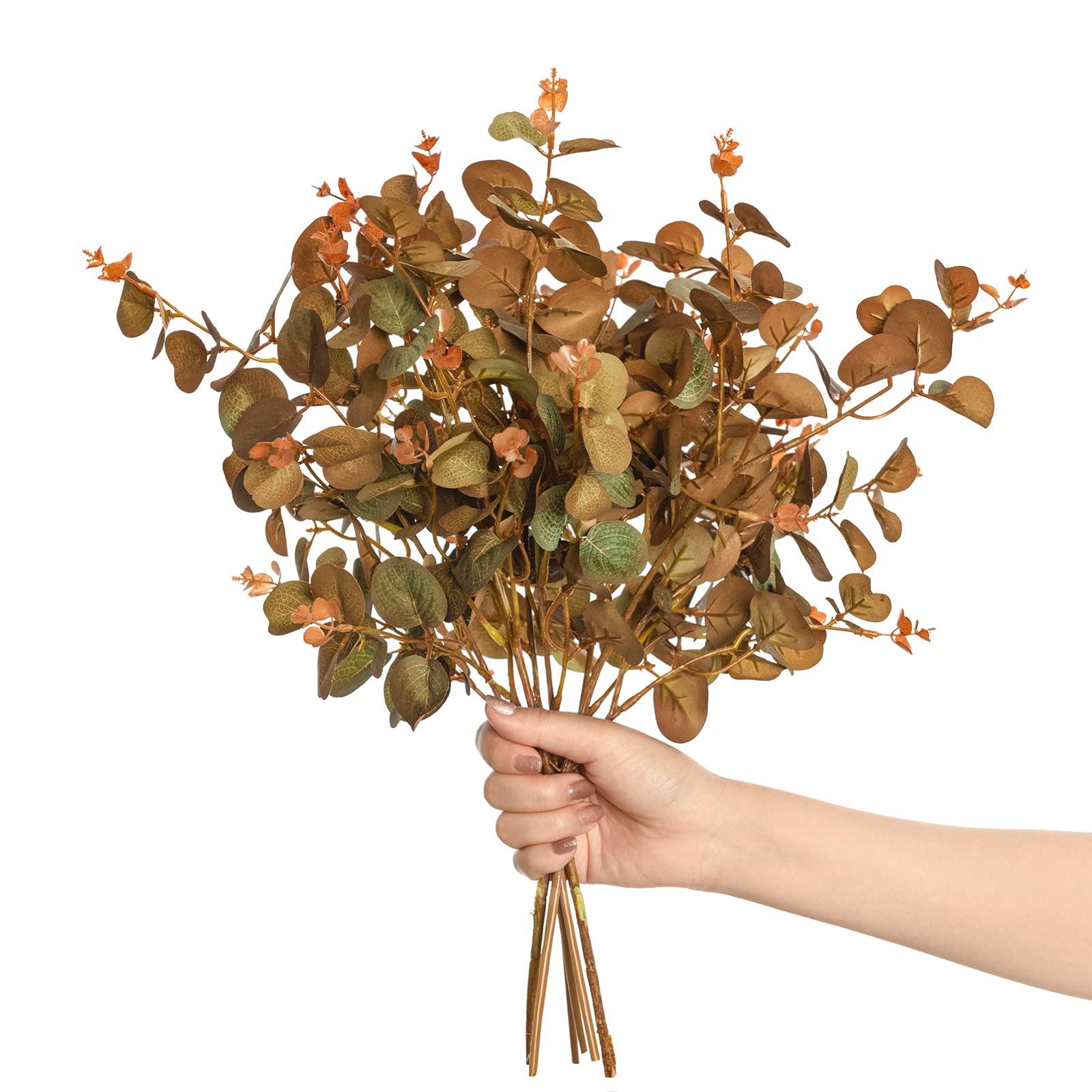 Photo 1 of Ling's moment Artificial Plants Amber Eucalyptus Leaves Branches,6Pcs 17.5" Tall Fake Greenery Filler w/Stems, Realistic Texture Money Plant Leaves Decor for Wedding Bouquets/Table Centerpieces, Room