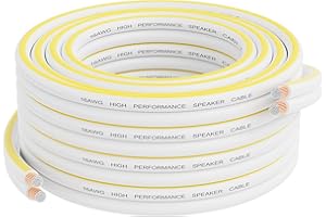 Mygatti 16AWG Speaker Wire 25 FT, 16/2 Gauge Audio Speaker Wire, for Car Speakers Stereo, Home Theater, Automotive Wire, White Jacket with Yellow Polarity Marker, CCA, 2 Conductors Electrical Wire