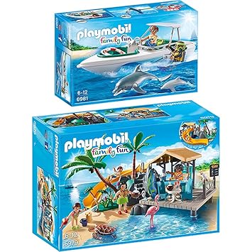 PLAYMOBIL® Family Fun 2er Set 6979 6981 Karibikinsel mit Strandbar + Tauchausflug mit Sportboot