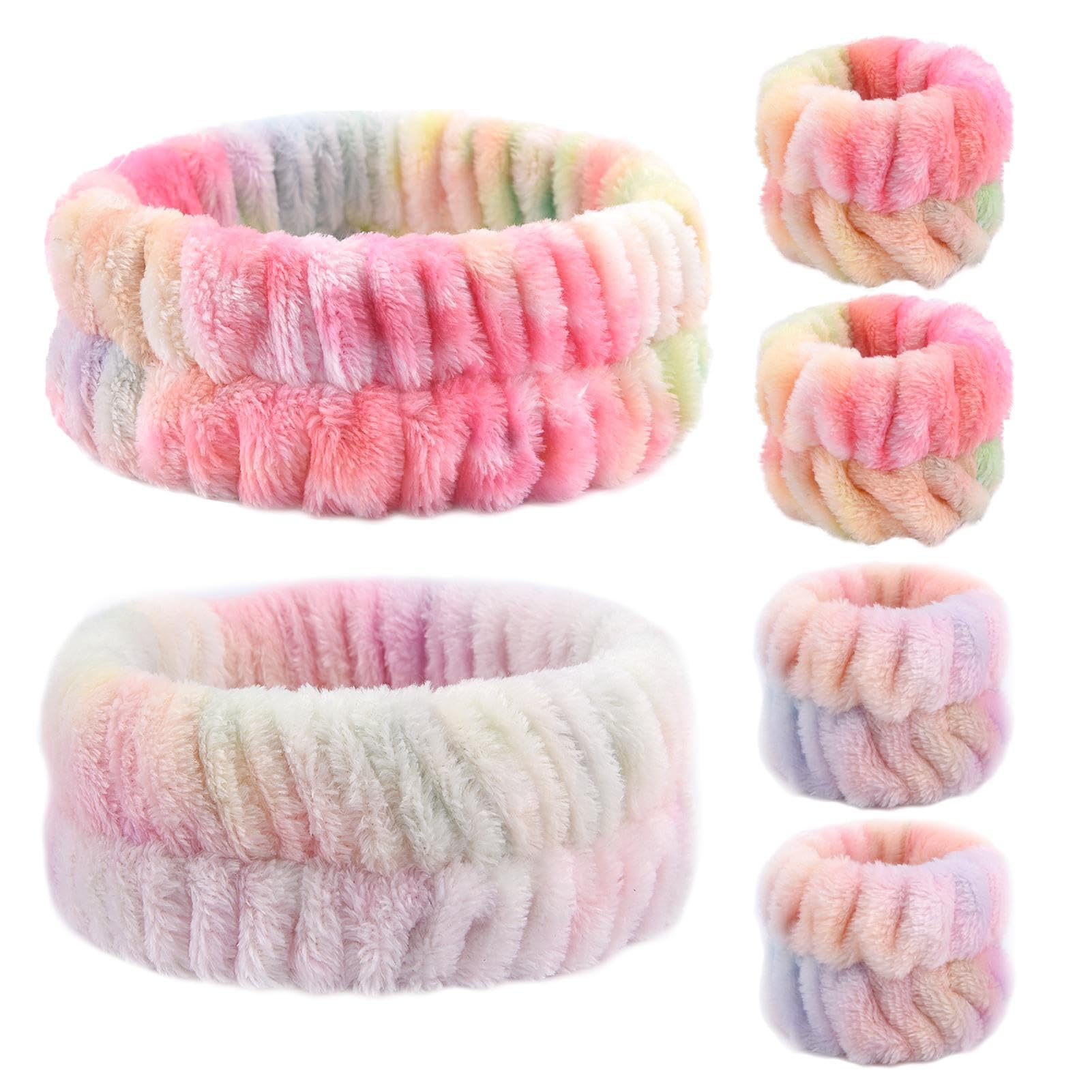 6Pcs Headband For Washing Face,Headband Wrist Washband Set,Wrist Band Soft Spa Face Makeup Headband Elastic Wrist Sweat Band Fluffy Headband Facial Headband Washing Bands Makeup Sticks For Women Girls