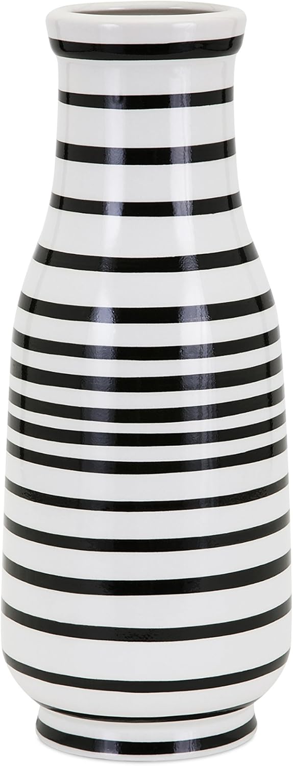 IMAX 14464 Parisa Vase Small - 6 in. (W) x 14.25 in. (L) Ceramic, Home Decor Vase with Black, White Stripes