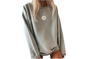 PGOJUNI Crewneck Sweatshirts for Teen Girls, Womens Sweatshirt Loose Waffle Daisy Graphic Casual Long Sleeve Basic Blouse