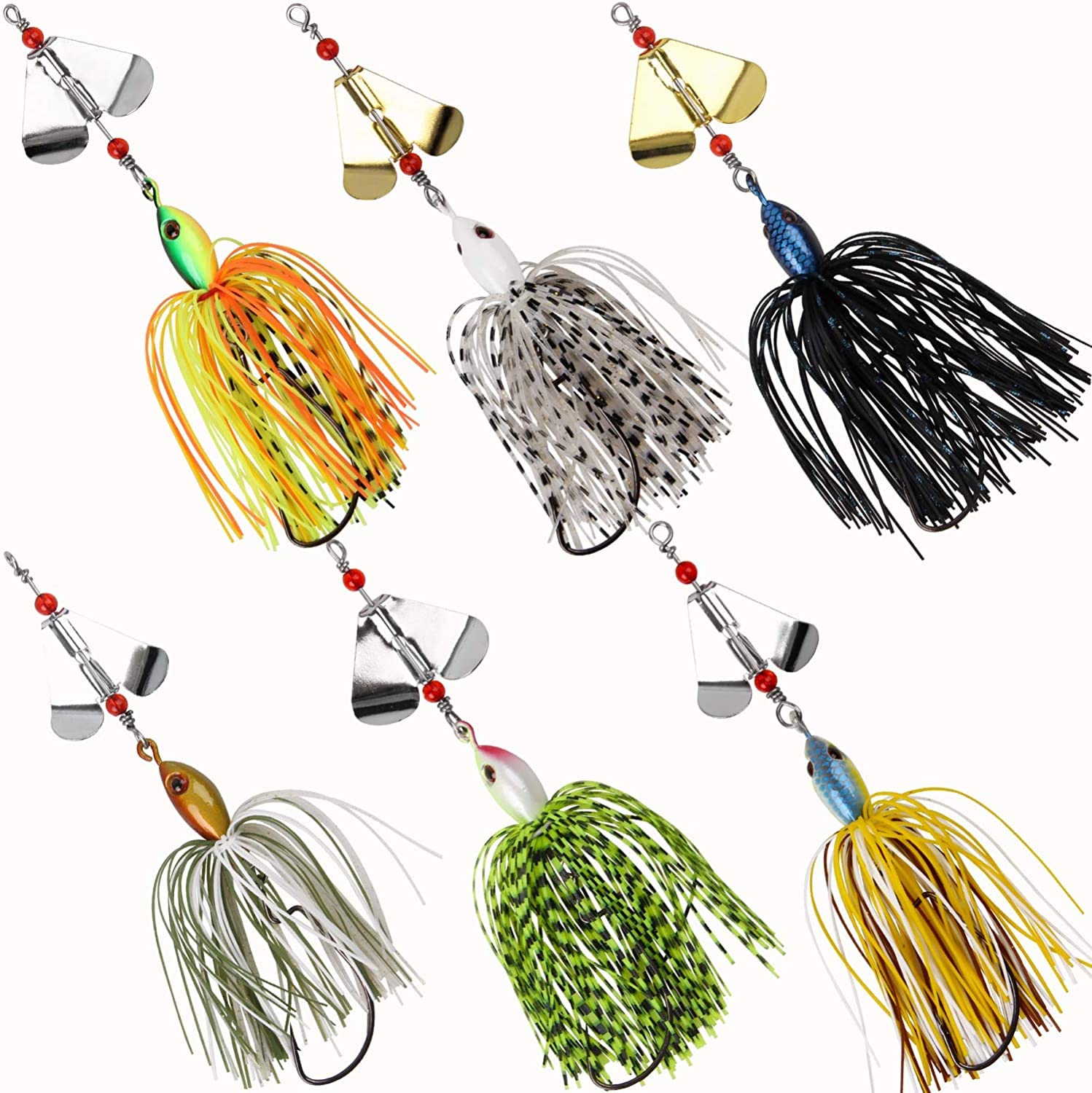 JSHANMEI Fishing Lures Spinnerbait Kit (G-6PCS) - 6pcs Metal Spinner Baits for Bass, Pike, Trout, Salmon & Snakehead Fishing