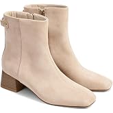 RJYLP Womens Ankle Boots Square Toe Low Chunky Block Heel Booties with Side Zipper Comfortable Dress Short Boots Shoes