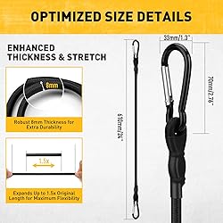 6 Piece Carabiner Bungee Cords with Hooks, 24 Inch