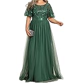 Ever-Pretty Plus Women's Formal Evening Dresses Sequin A Line Plus Size New Year Eve Cocktail Dress