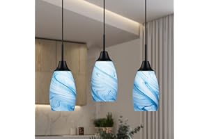 Viinew Mini Glass Pendant Light 4.72" with Handblown Blue Marble Art Glass Hanging Light 3-Pack Oval Ceiling Hanging Light Fixture for Dining Room Kitchen Island Cafe Foyer Hallway