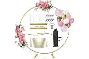 QZER 6.9Ft Round Backdrop Stand Gold, Aluminum Circle Balloon Arch Stand with Heavy Duty Square Base, Rust Resistant Stable Arch Frame for Wedding Birthday Party Graduation Baby Shower Decoration