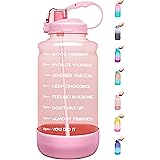 Elvira Large 1 Gallon/128 oz Motivational Time Marker Water Bottle with Straw & Protective Silicone Boot, BPA Free Anti-slip 