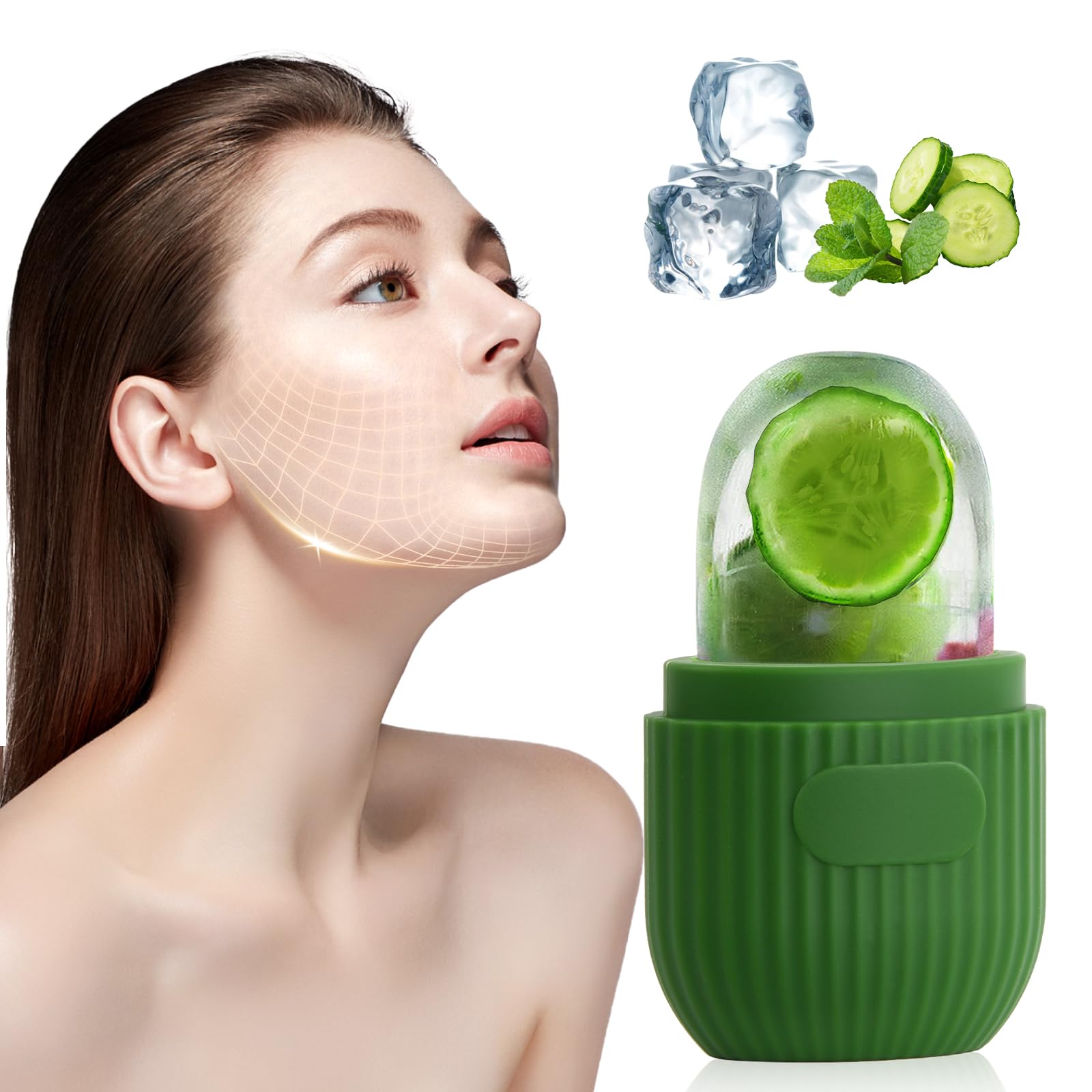 Ice Roller for Face,Eyes,and Neck - Reusable Ice Roller - Instant Cooling and Puffiness Reduction - Face Roller for Puffiness - Eye Roller for Wrinkles - Natural Skincare Tool (Green)