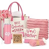 Geiserailie 6 Pcs Godmother Proposal Gift Set Stainless Steel Tumbler with Straw Godmom Bag Makeup Bag Blanket Bracelet Socks Will You Be My Godmother Proposal Gift for Mother's Day Birthday(Pink)