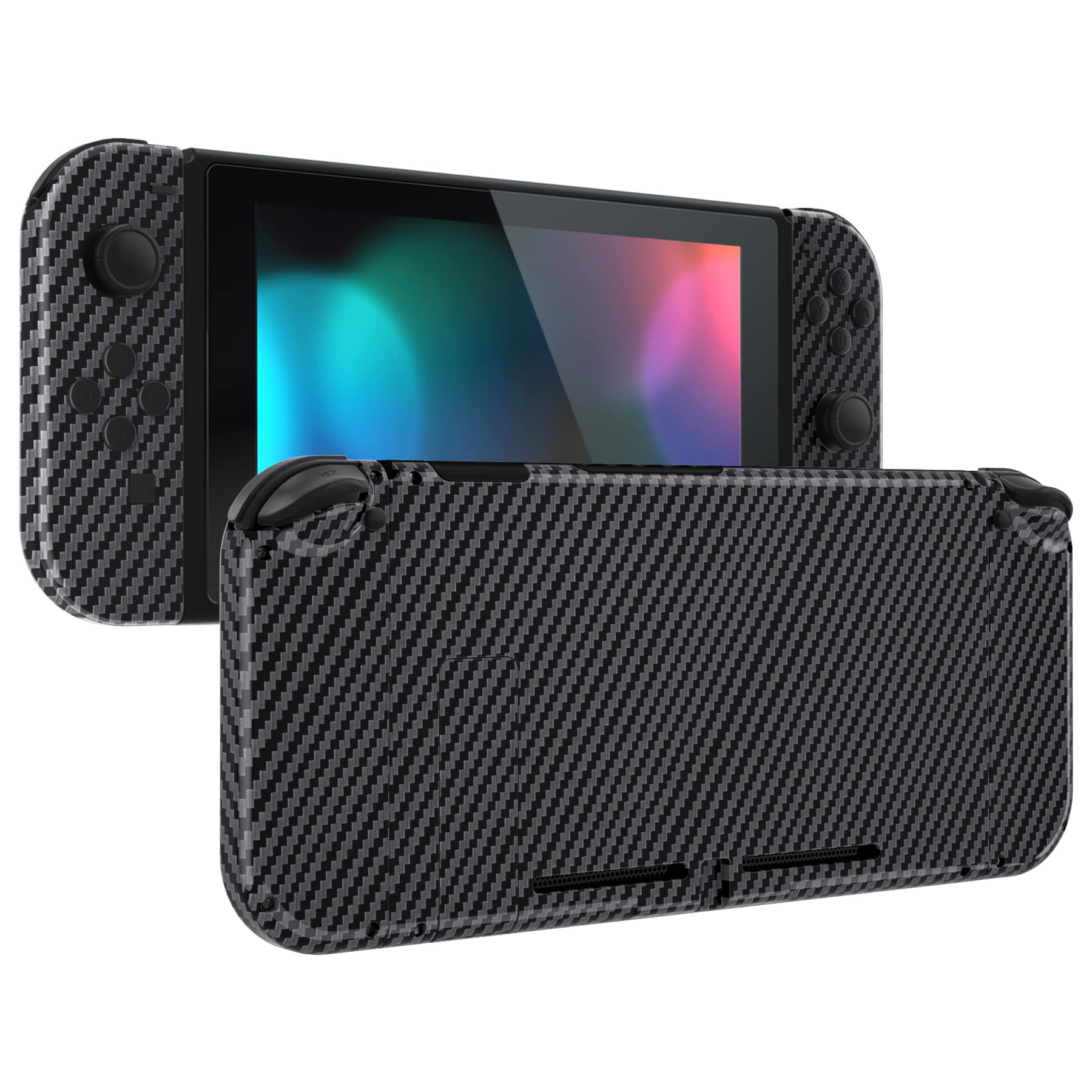 eXtremeRate DIY Replacement Shell Buttons for Nintendo Switch, Custom Back Plate for Switch Console, Custom Housing Case with Full Set Buttons for Joycon Handheld Controller - Graphite Carbon Fiber