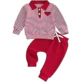 Amnnchya Toddler Baby Boy Valentines Outfit Heart Stripes Sweatshirt Solid Pants Kids Little Boys St Patricks Clothes Set
