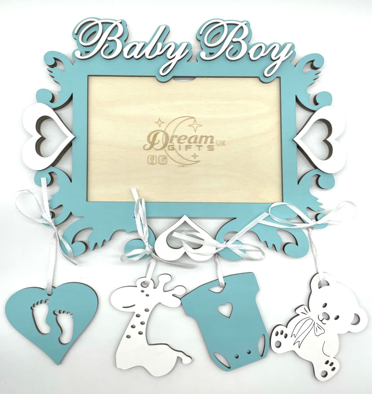 Baby Boy Hand Made Wooden Photo Frame for Tabletop or Wall Decorative Gift (Turquoise)