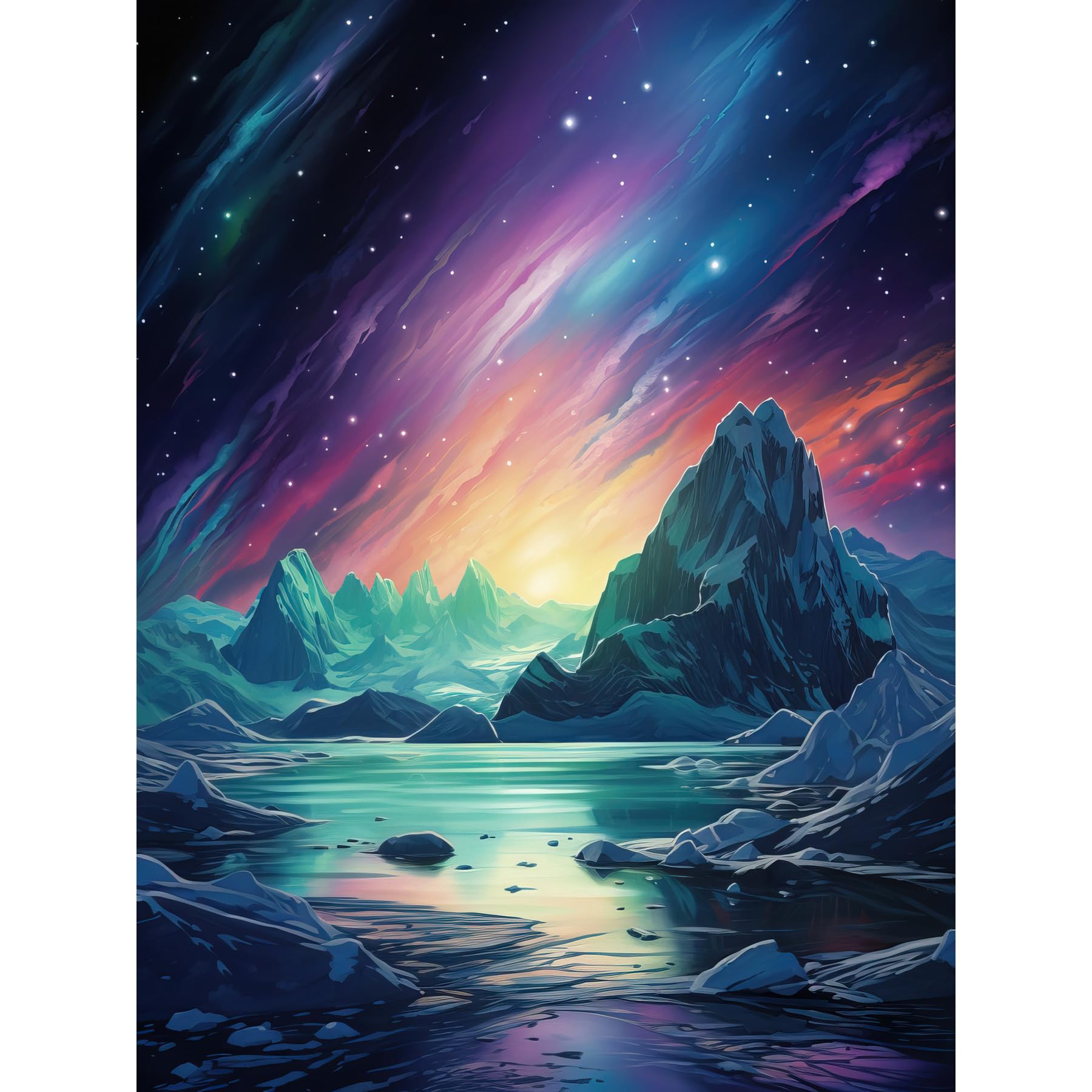 Artery8 Purple Aurora Borealis Dawn in Antarctica Oil Painting Blue Green Enchanting Arctic Ice Fantasy Landscape Extra Large XL Wall Art Poster Print