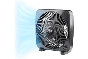 Comfort Zone Box Fan, 9 inch Portable Desk fan, Quiet 3 Speed Mini Fan for Bedroom, Electric Bedside Table Fan, Black