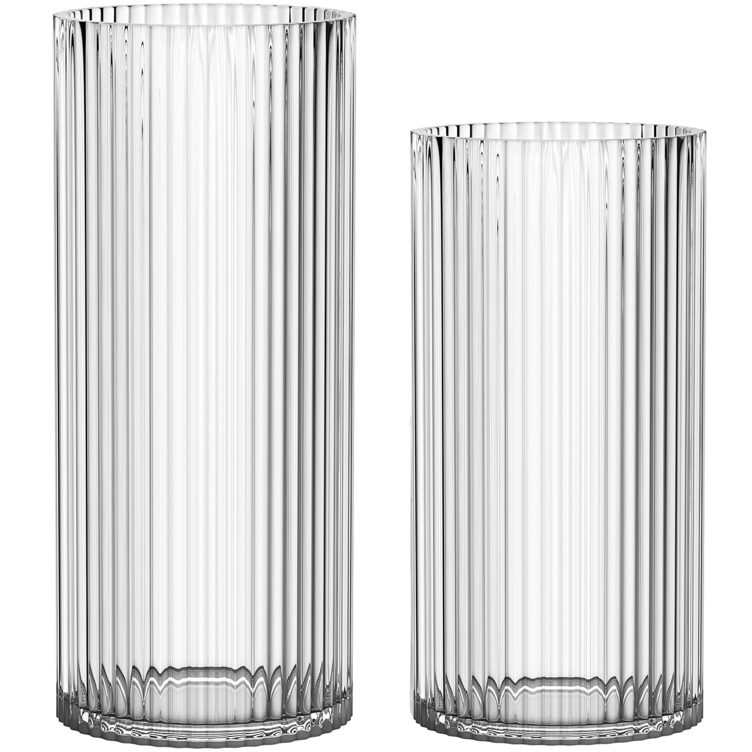 Photo 1 of YANWE1 Clear Glass Vases, Glass Flower Vases Set of 2, Ribbed Glass Vases, Clear Vase, Tall Cylinder Vase for Centerpieces, Living Room, Bedroom, Dining Table, Office, Wedding, Bookshelf
