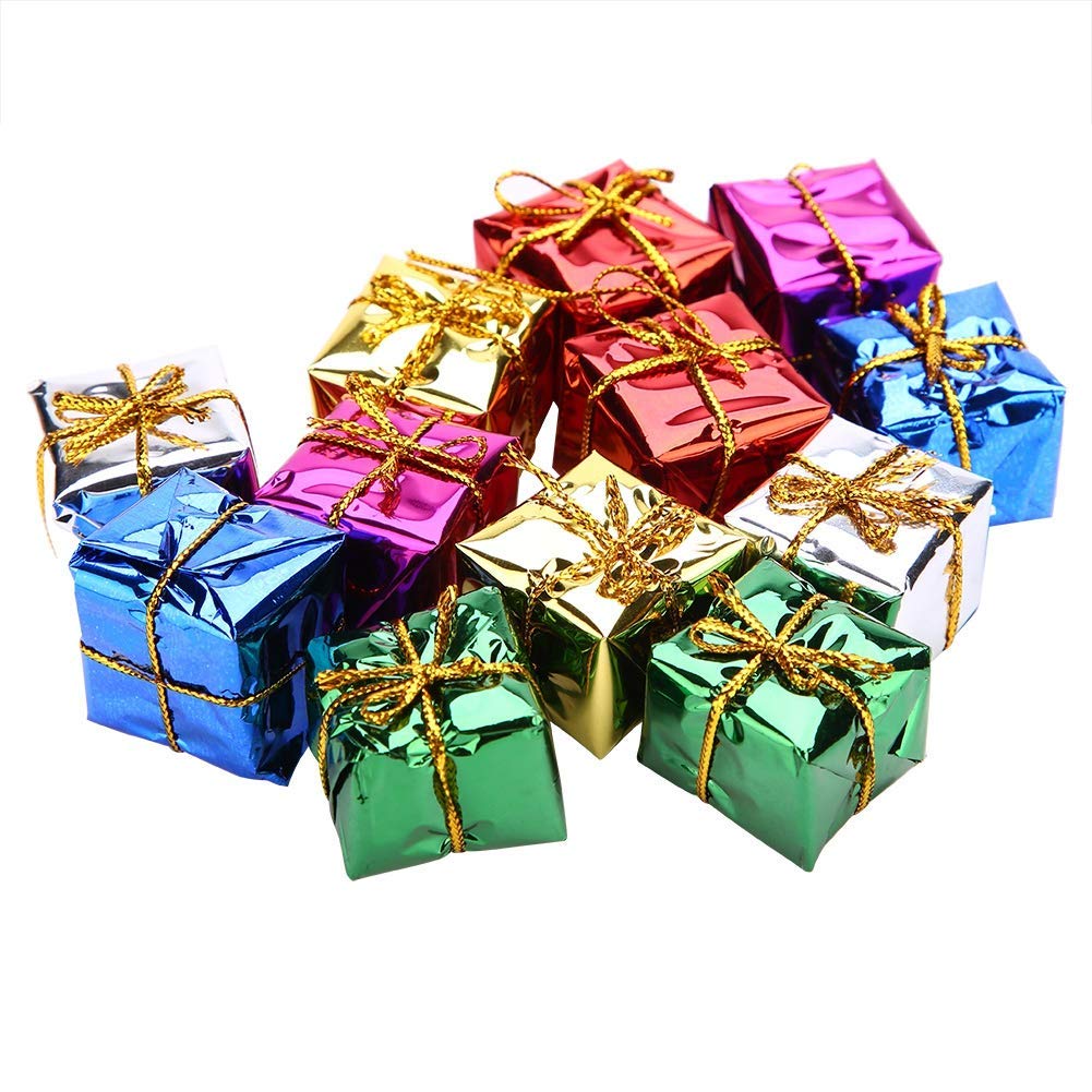 Box Pendant for Christmas Tree Xmas Parties Decor Christmas Tree Hanging Decor Hanging Ornament Multi Color Box Party Ornaments(12PCS)