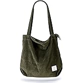 KALIDI Women Corduroy Tote Bag Zipper Casual Tote's Handbag Big Capacity Shoulder Bag with Pockets