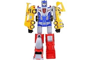 TEMI 5-in-1 Transform Robot Toys for Kids Boys, Construction Vehicles Transform into Giant Robot Action Figures, Assemble Toys w/Light & Sound, Giant Pull-Back Truck Toys for Boys Toddler