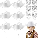 Unittype 12 Pcs Kids Cowboy Hat Set Western Cowgirl Hat and Polyester Bandanas for Boys Girls Cosplay Costume Party Favors(White,Classic)