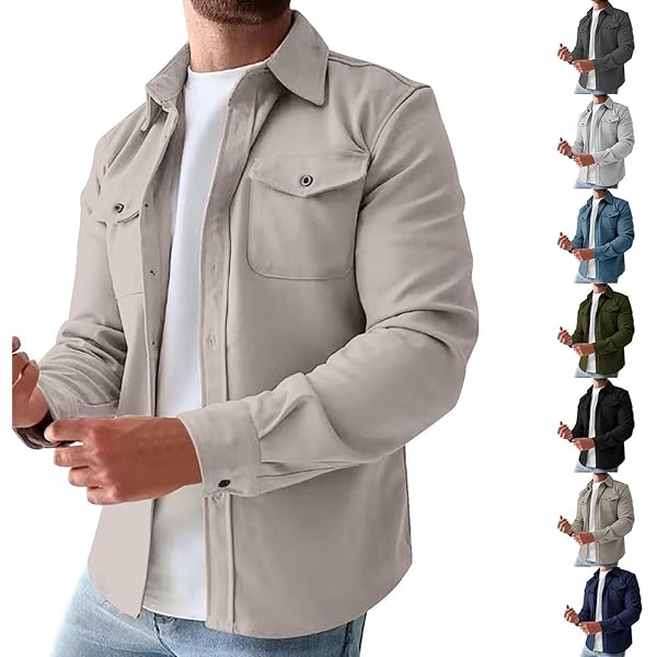 PETCDIM Mens Long Sleeve Cotton Twill Shirt Jacket Button