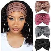 DRESHOW Extra Wide Headbands for Women Cotton Turban Knotted Bandana Head Bands Non Slip Boho Hair Accessories for Sports & Y