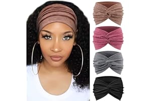 DRESHOW Extra Wide Headbands for Women Cotton Turban Knotted Bandana Head Bands Non Slip Boho Hair Accessories for Sports & Y