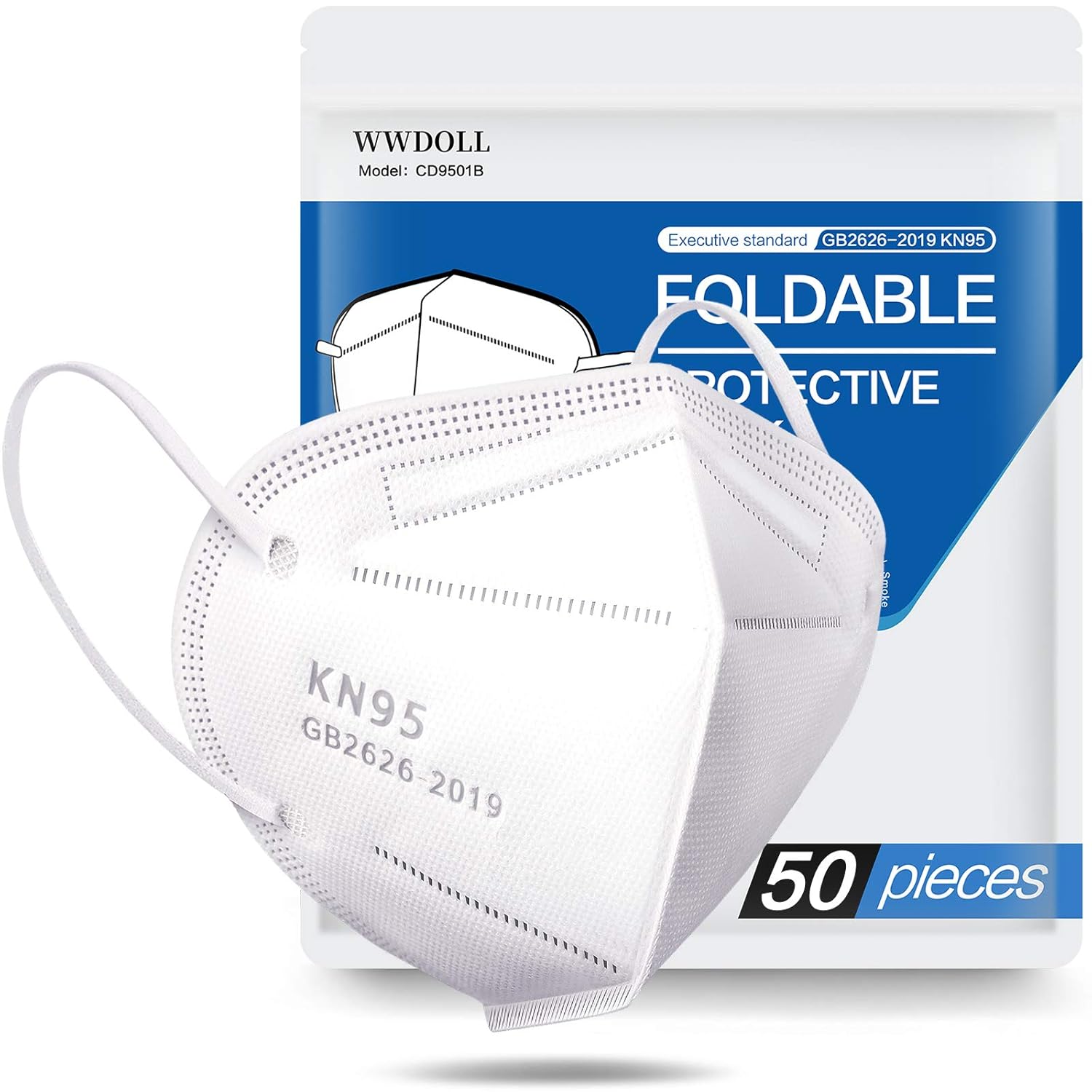White KN95 Face Mask - 50 Pack, WWDOLL New GB2626-2019 KN95 Mask 5-Layer Breathable Cup Dust Mask White: Industrial & Scientific