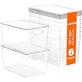 Freebat 6 Pack Clear Storage Bins with Lids, 7 Quart Pantry Organizer Bins | Large, Stackable Plastic Storage Containers, Pantry Organization for Office, Bedroom, Cabinet, Fridge Organization