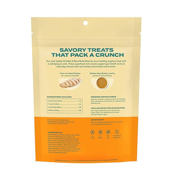 JINX OVEN-BAKED CHICKEN BONE BROTH BISCUIT TREATS, CRUNCHY, ALL NATURAL, SUPERFOOD-RICH WITH REAL CHICKEN, PUMPKIN & BLUEBERRIES, 16OZ