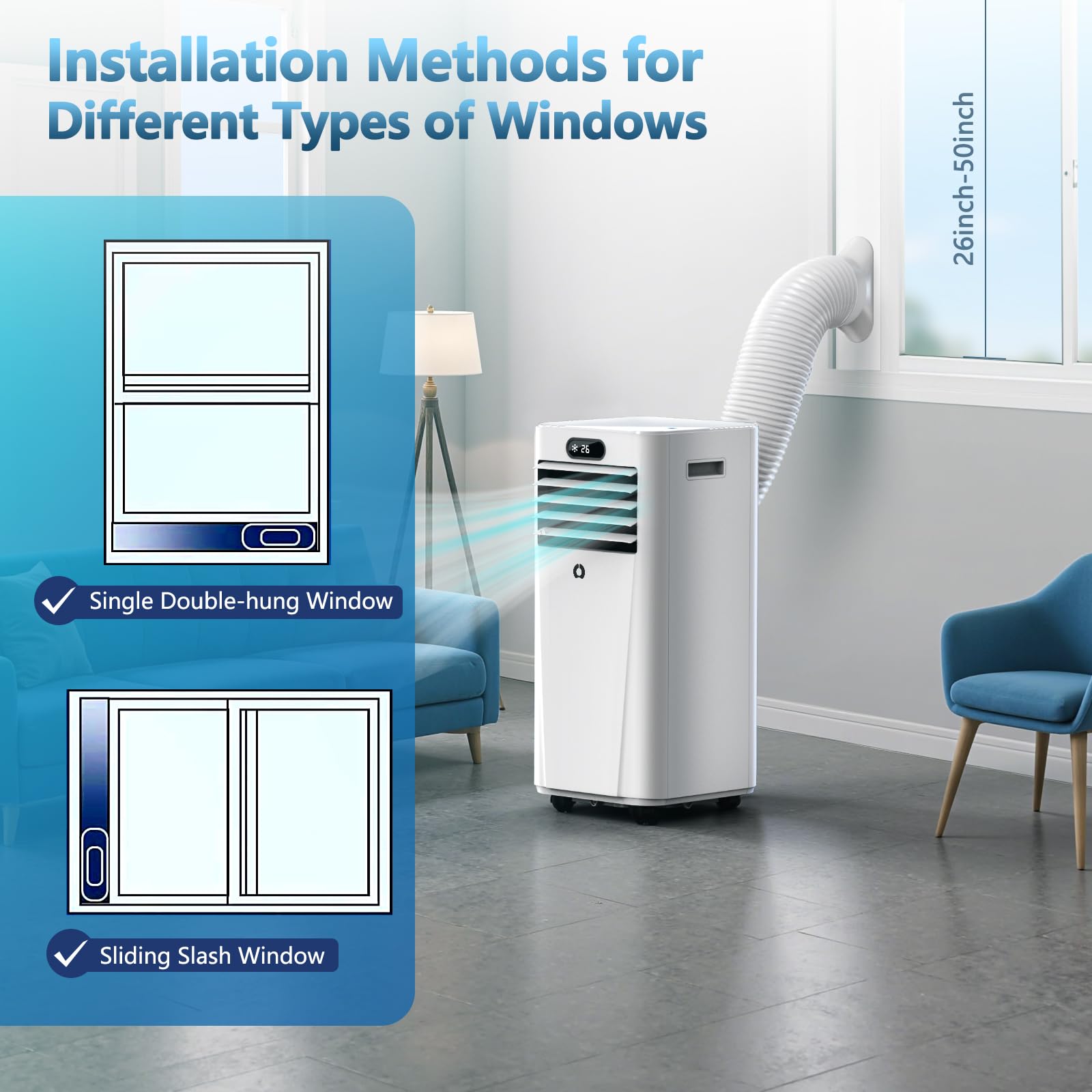 Portable Air Conditioners,10,000 BTU 3-in-1 Portable AC unit for Rooms up to 450 Sq. Ft, Featuring 24H Timer, Smart Sleep Mode, Window Kits Included, Perfect for Bedrooms, Kitchens, and Apartments.