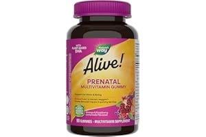 NATURE'S WAY Nature’s Way Alive! Prenatal Multivitamin Supplement, Plant-Based DHA for Baby's Healthy Brain & Eye Development*, Vegetarian, Orange and Raspberry Lemonade Flavored, 90 Gummies (Packaging May Vary)
