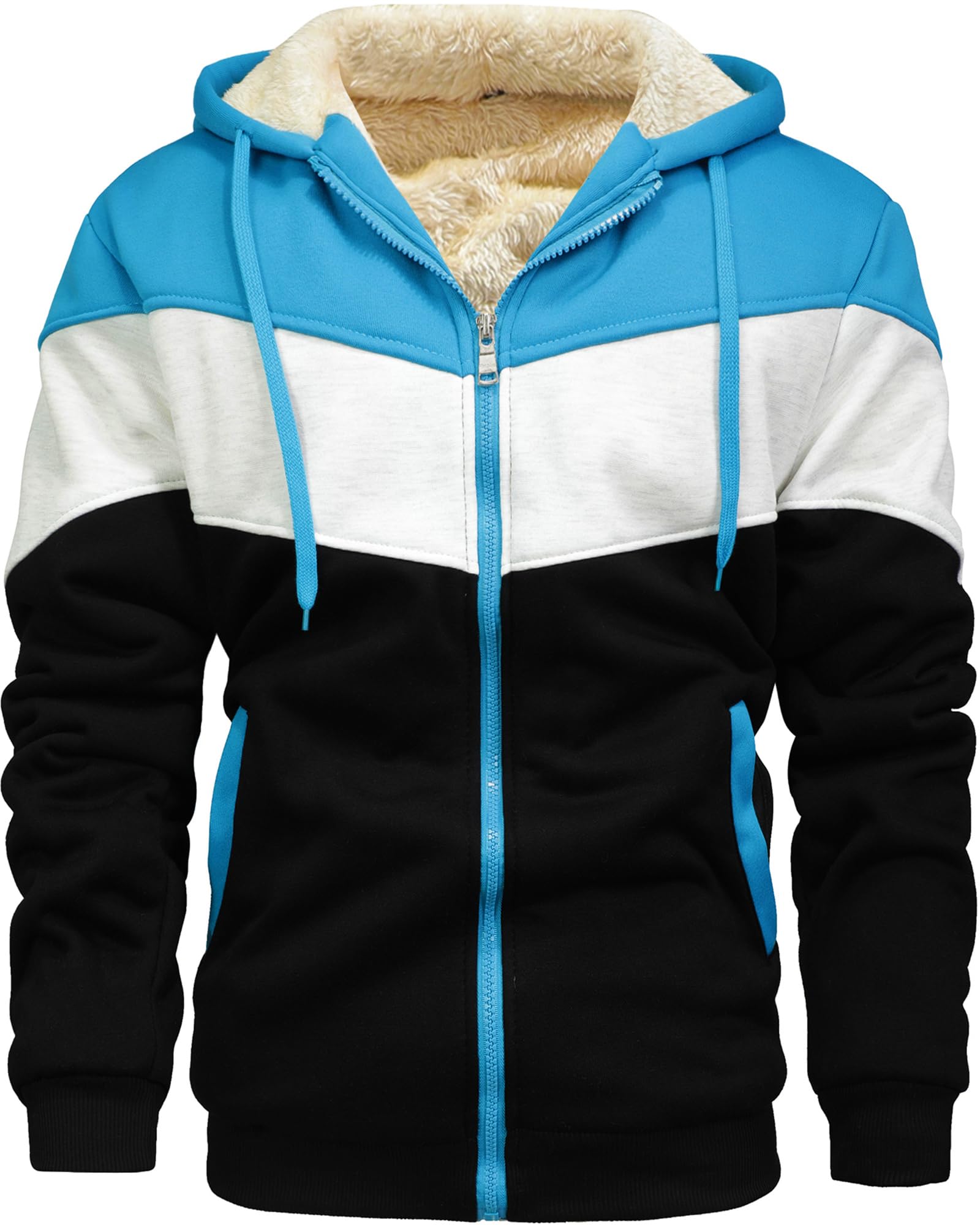 AIELVIN Men's Winter Fleece Thermal Jackets for Men Sherpa Lined Hoodies Warm Thick Jacket Outerwear LakeBlue Grey Black(995) 2XL Image